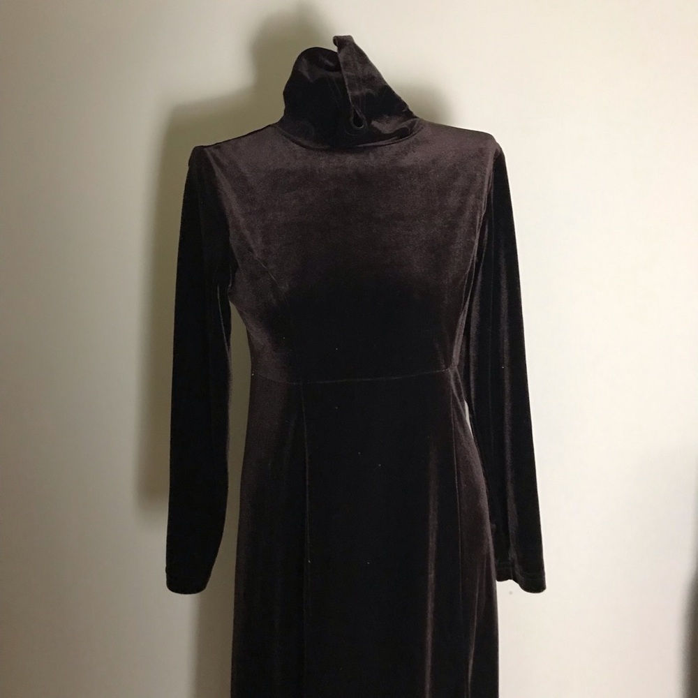 Vintage Brown Velvet Turtleneck Maxi Dress